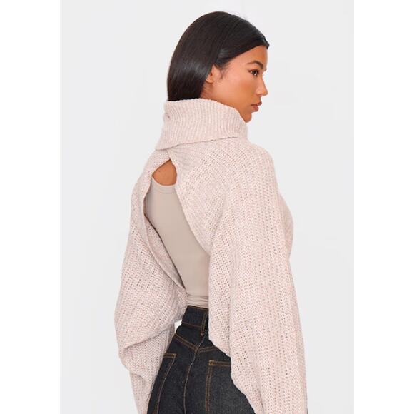 PrettyLittleThing Beige Extreme Cropped Knit Sweater UK Size Medium NWT - Picture 2 of 7